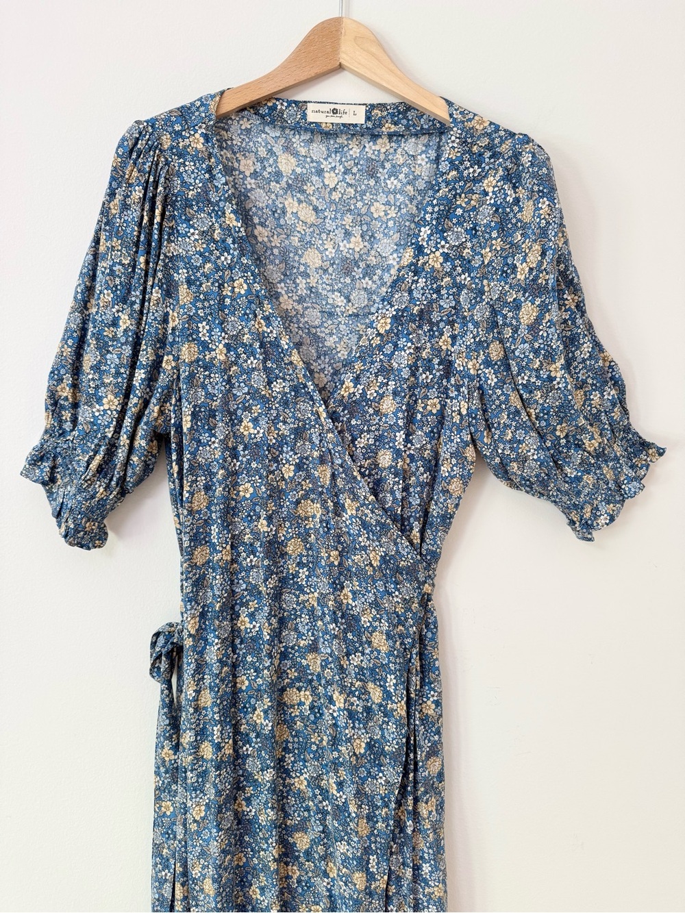 Natural Life Sophia Ditsy Floral Maxi Wrap Dress Blue Boho Size Large - Picture 8 of 11